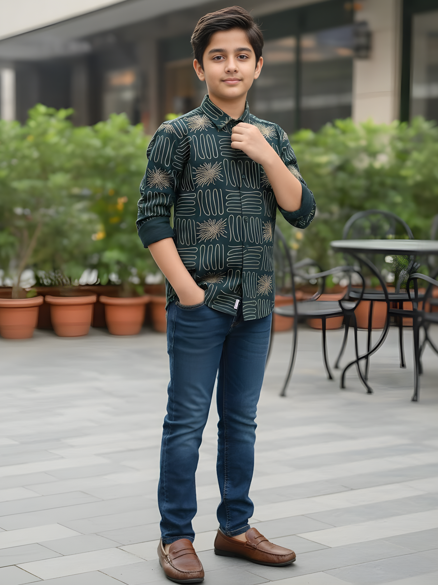 Boys Dark Green Sunburst Graphic Print Shirt