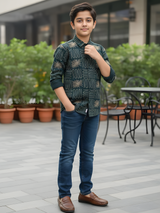 Boys Dark Green Sunburst Graphic Print Shirt