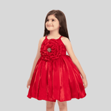Girls Party Plain Satin Party Frock - Red