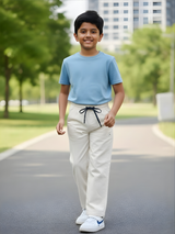 Boys' Casual Cream Straight-Fit Trousers