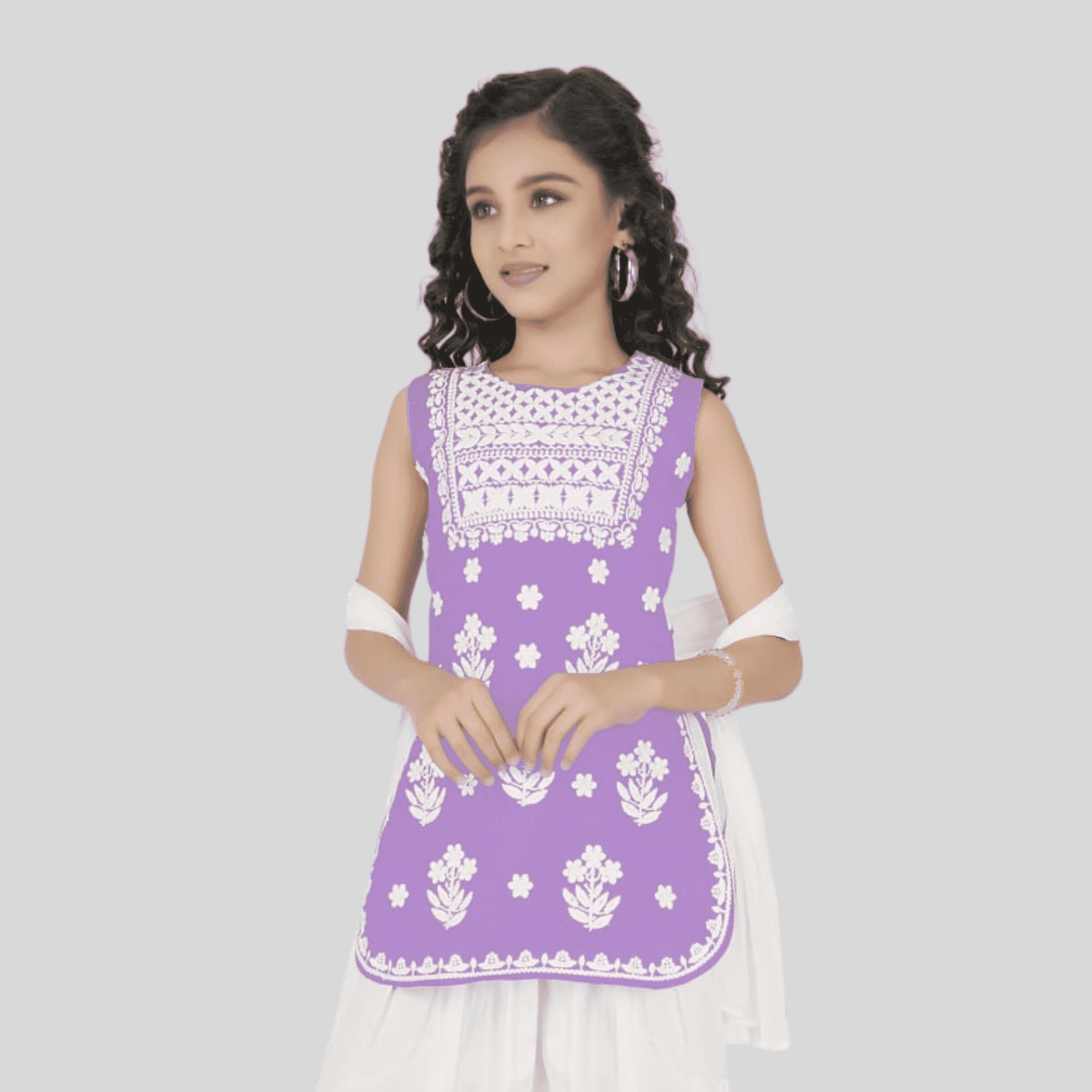 Girls Traditional 3/4th Sleeves Patiala Set - Purple