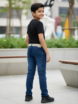 Boys' Classic Dark Wash Denim Jeans with Contrast Web Belt.