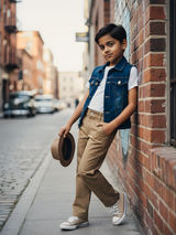 Boys' Classic Cream Cotton Pants with Elasticated Waist.