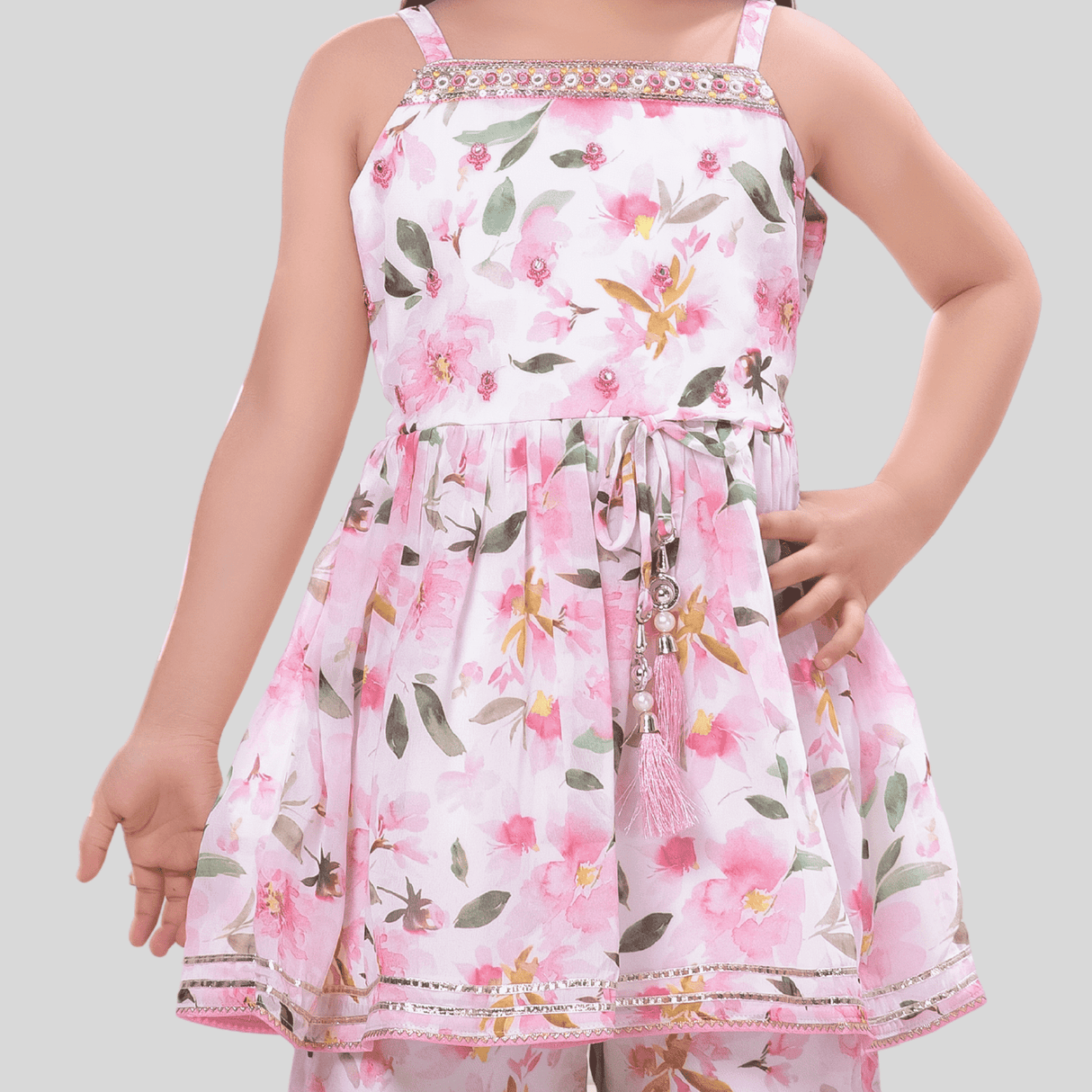 Girls Traditional Sleeves Less Sharara Set - Pink
