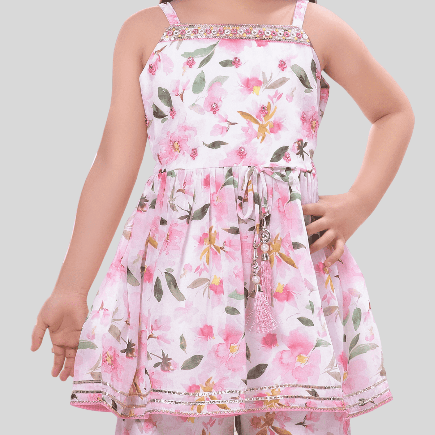 Girls Traditional Sleeves Less Sharara Set - Pink