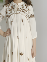 Girls' Chic Cream Pleated Kurti & Dhoti Set with Brown Lucknowi-Style Embroidery
