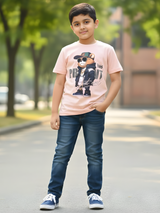 Boys' "Urban Bear" Streetwear Graphic T-Shirt - Soft Peach