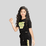 Girls Casual Printed Half Sleeves Capri Set - Black