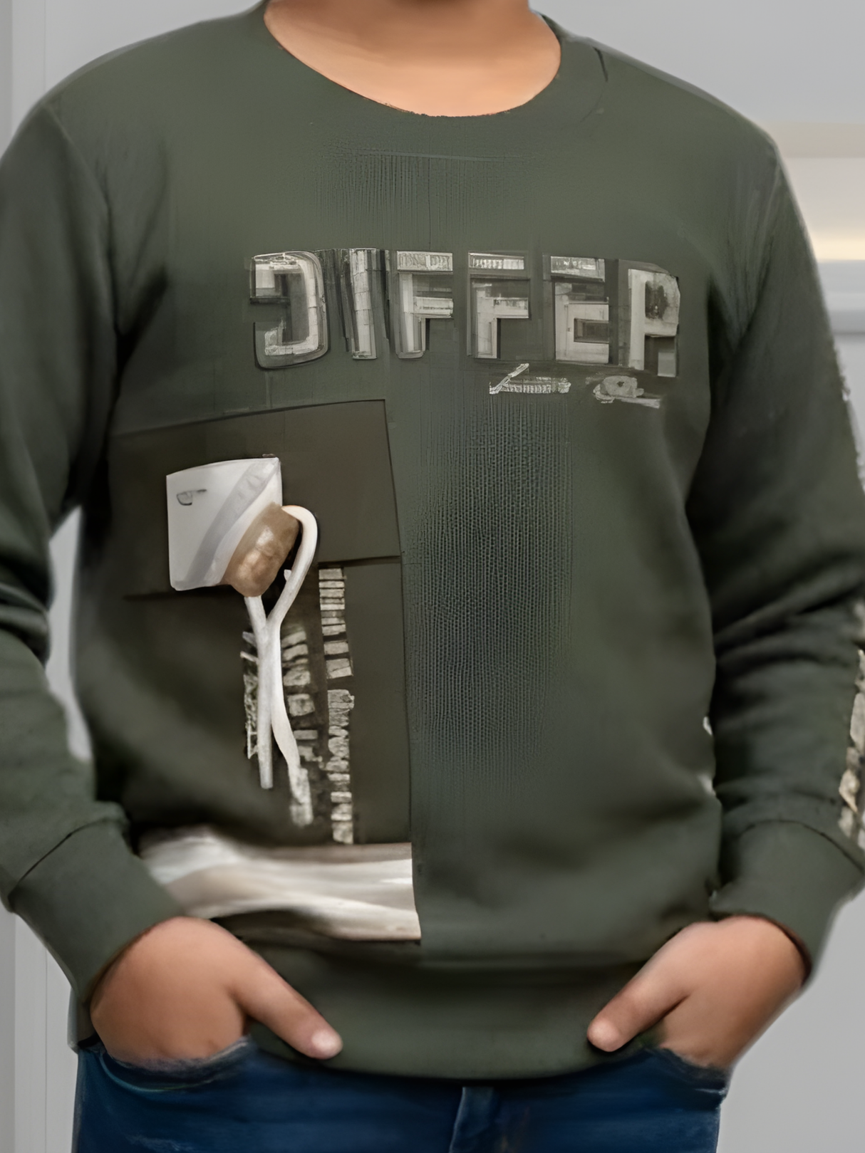 Boys' Dark Green "DIFFER" Textured Graphic T-Shirt