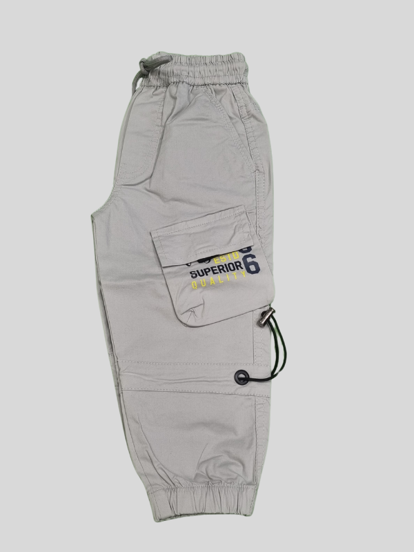 Boys' Light Grey Cargo Joggers – 'Focus Denim' Utility Pants with Drawstring Fit