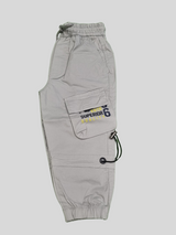 Boys' Light Grey Cargo Joggers – 'Focus Denim' Utility Pants with Drawstring Fit