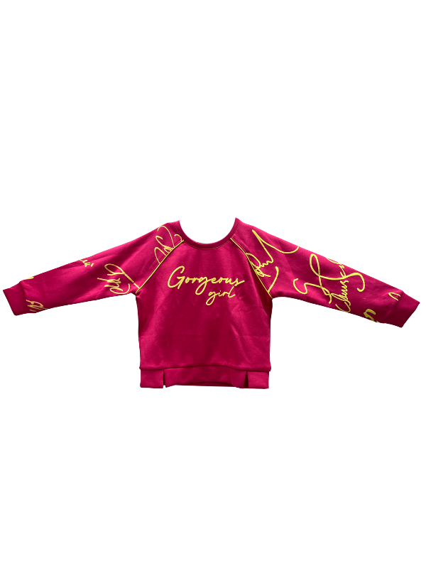 Girls Dark Pink “Gorgeous Girl” Co-ord Set with Yellow Script Print