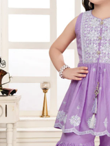Girls' Elegant Lilac/Lavender Sharara Set with White Chikankari Embroidery