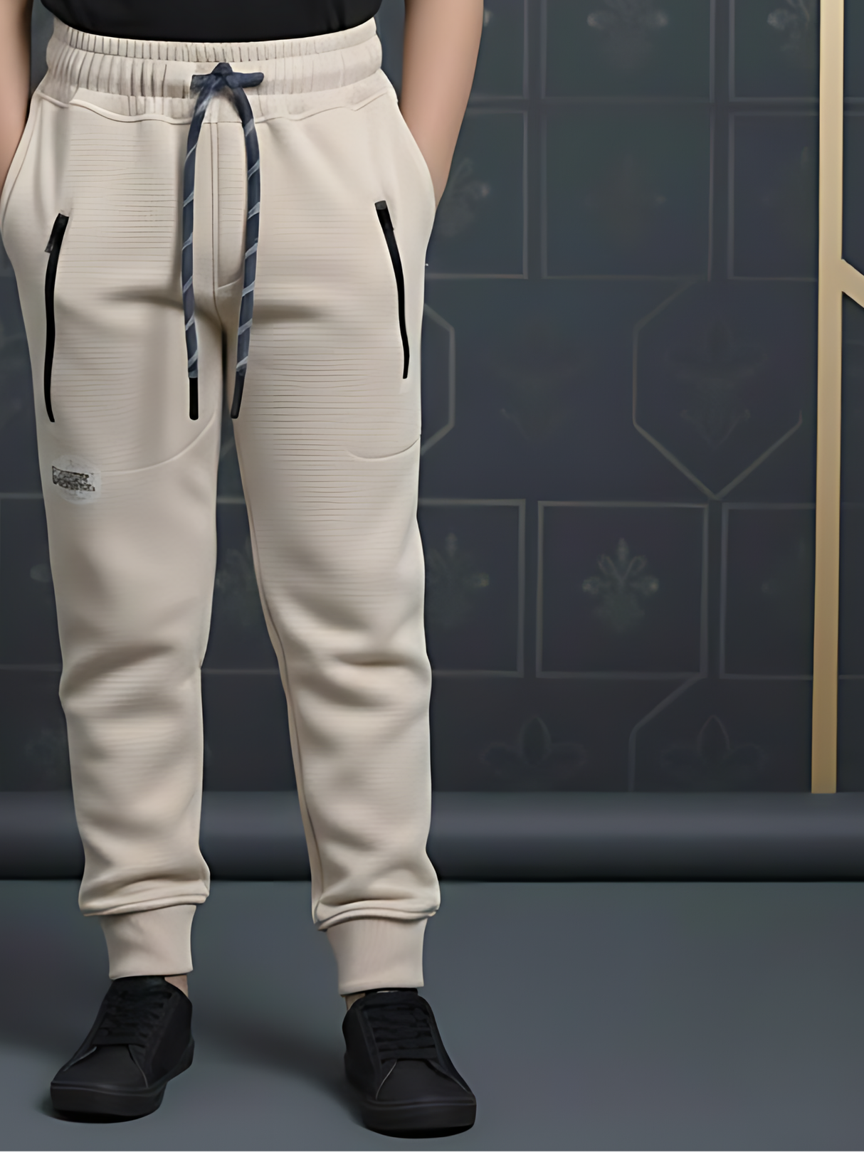 Boys' Cream Waffle-Textured Active Track Pants