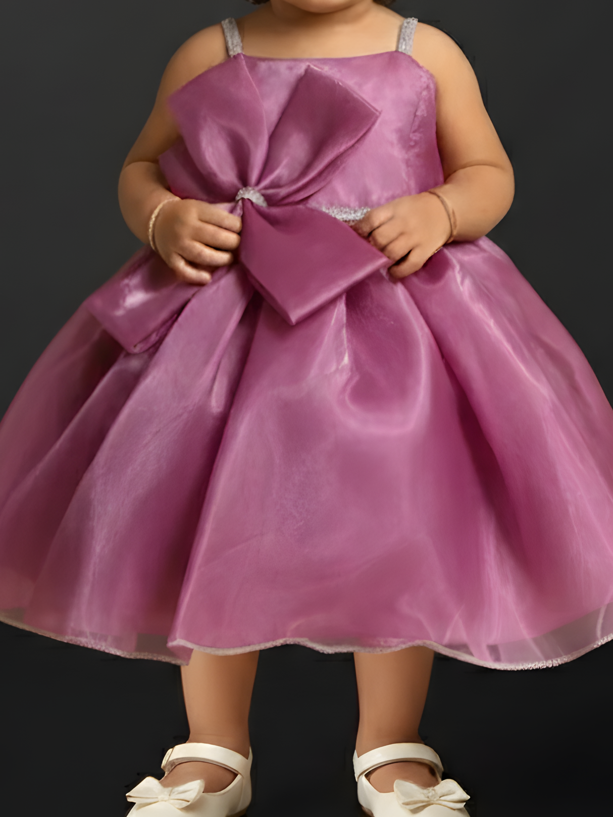 Elegant Mauve Organza Party Dress with Statement Oversized Bow