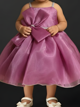 Elegant Mauve Organza Party Dress with Statement Oversized Bow