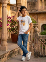 Boys White "EVER" Graphic Cotton T-Shirt