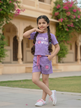 Girls Purple Cotton "Little Flower" Coordinate Set
