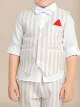 Boys' Vintage Stripe Vest & Suit Set (Cream/Beige).