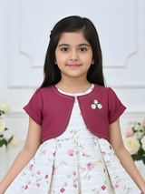 Chic Floral Frock Set with Embroidered Berry Pink Bolero Jacket