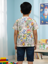 Boys' Cream "SUPERB!" All-Over Alien & Toy Graphic T-Shirt