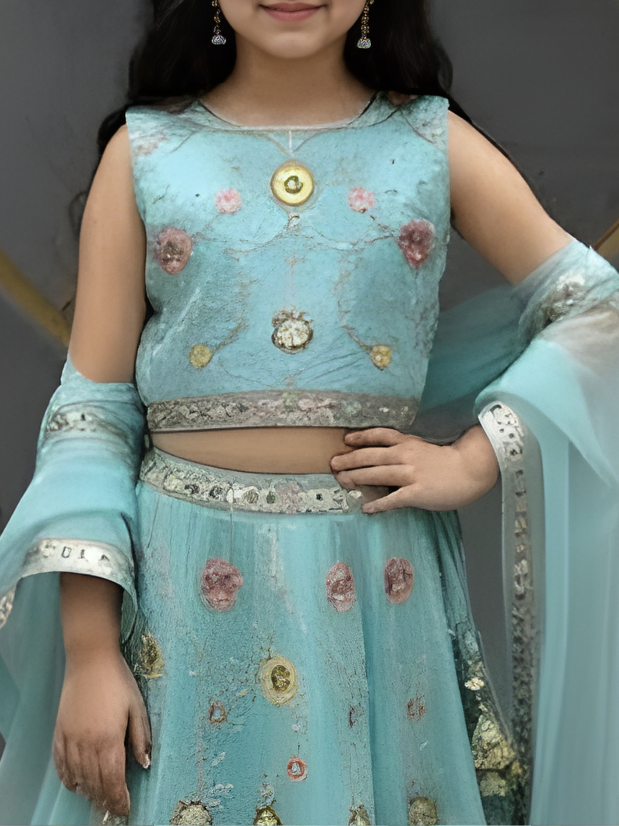 Girls Green Lehenga Choli with Dupatta