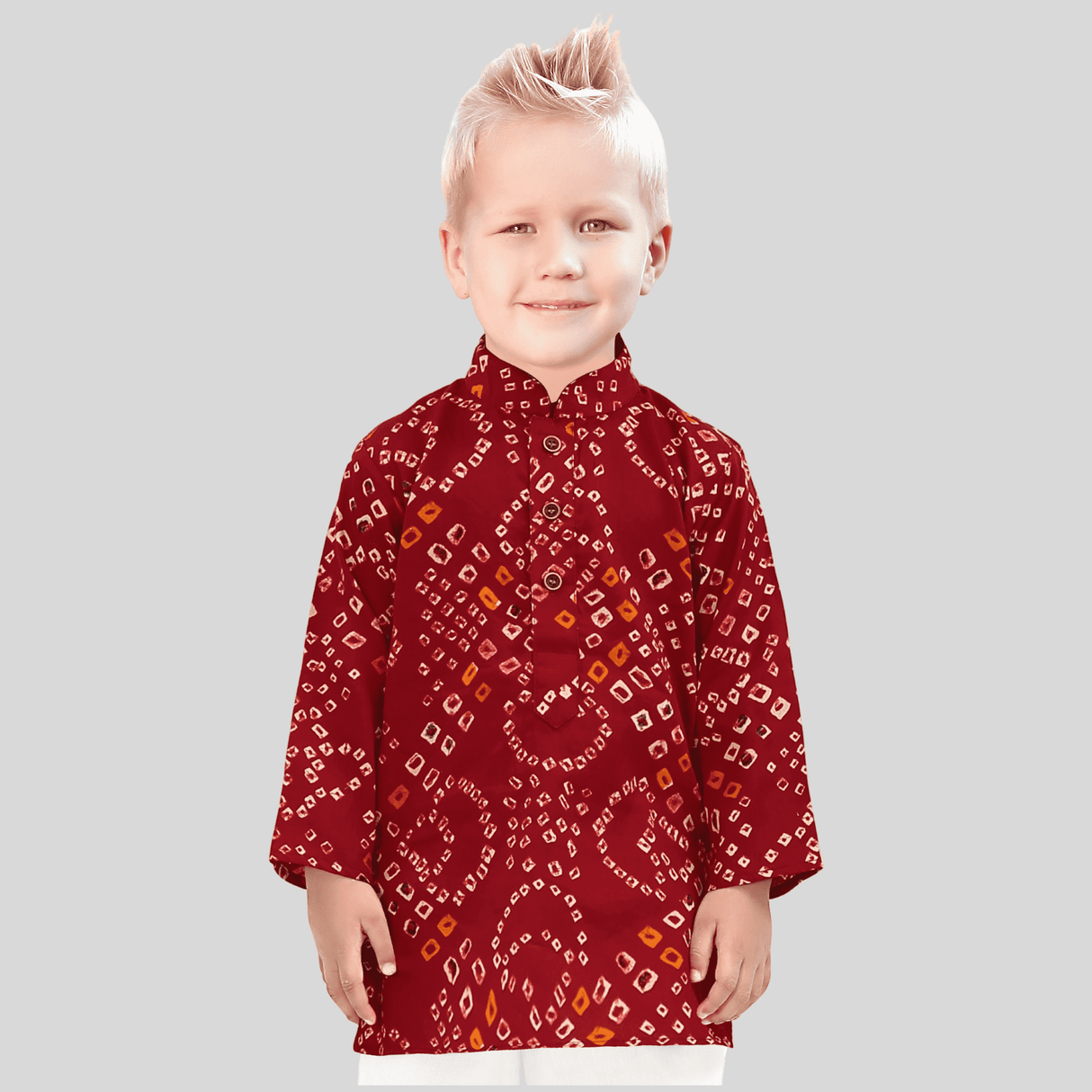 Boys Traditional Printed Chudidar Kurta Set - Maroon