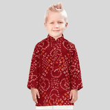 Boys Traditional Printed Chudidar Kurta Set - Maroon