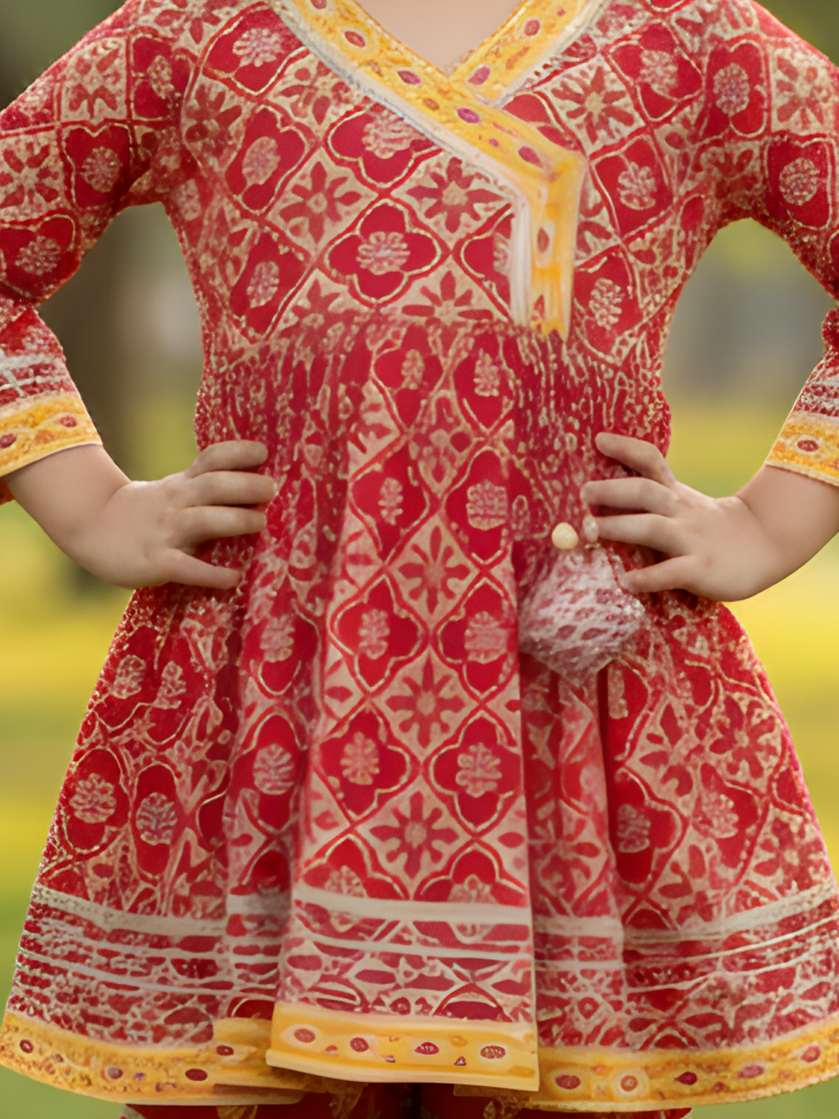 Girls Red & Gold Printed Sharara Set