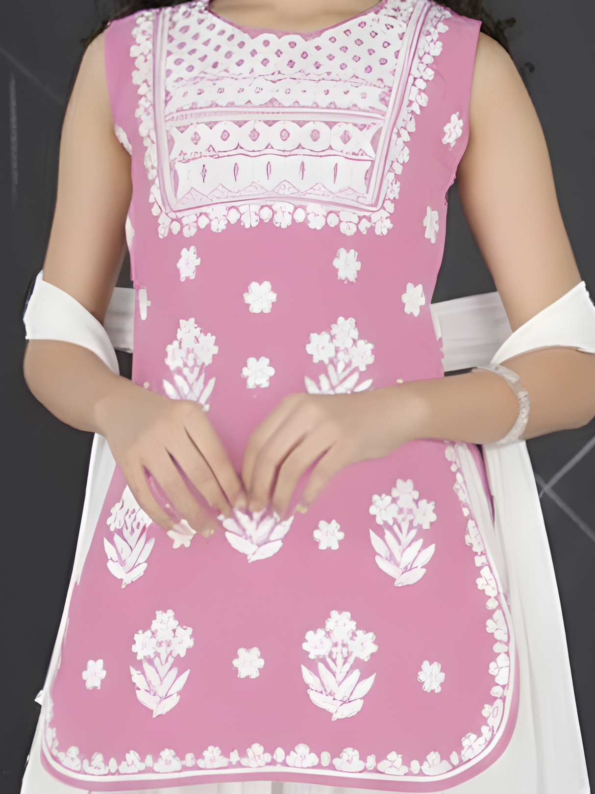 Girls Traditional 3/4th Sleeves Patiala Set - Pink