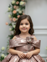Maroon Shimmer Party Dress for Baby Girls with Bow & Floral Accent.