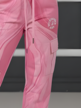 Girls' Pink Marble Print Wide-Leg Cargo Track Pants