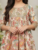 Girls' Elegant Cream Floral Tiered Suit Set with Heavy Sequin Work