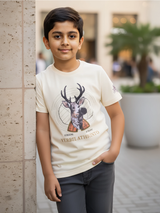 Kids' 'Mountain' Gradient Graphic T-Shirt - Cream Textured Finish.