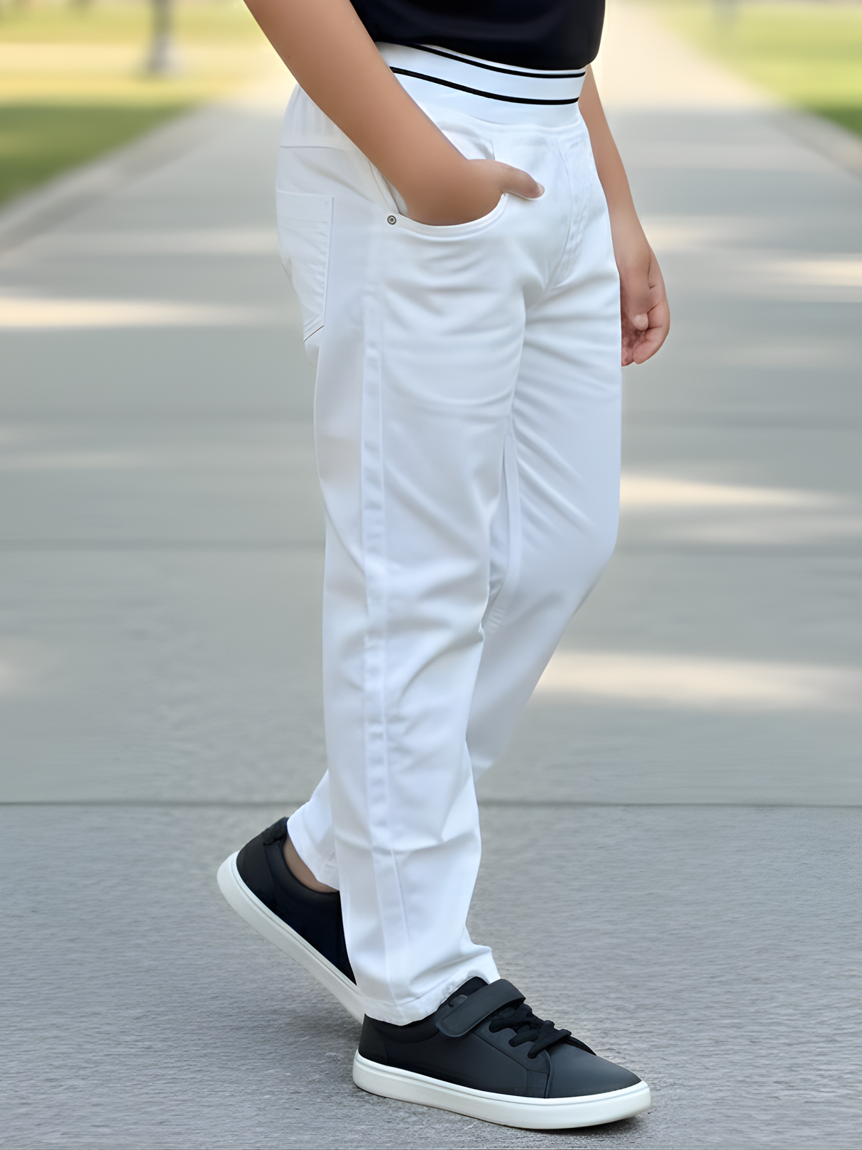 Boys' Pristine White Comfort-Waist Trousers