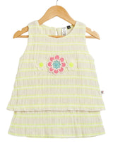 Girls Lime Green Striped Floral Frock