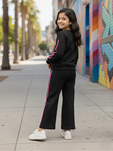 Girls' Black "Hello" Graphic Sweatshirt & Wide-Leg Pants Co-ord Set