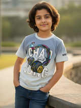 Boys'Blue Headphone Graphic Tee with Retro Street Vibe