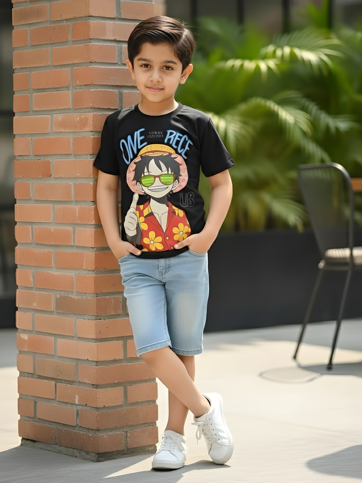 Boys' "One Piece" Inspired Anime Graphic T-Shirt - Black