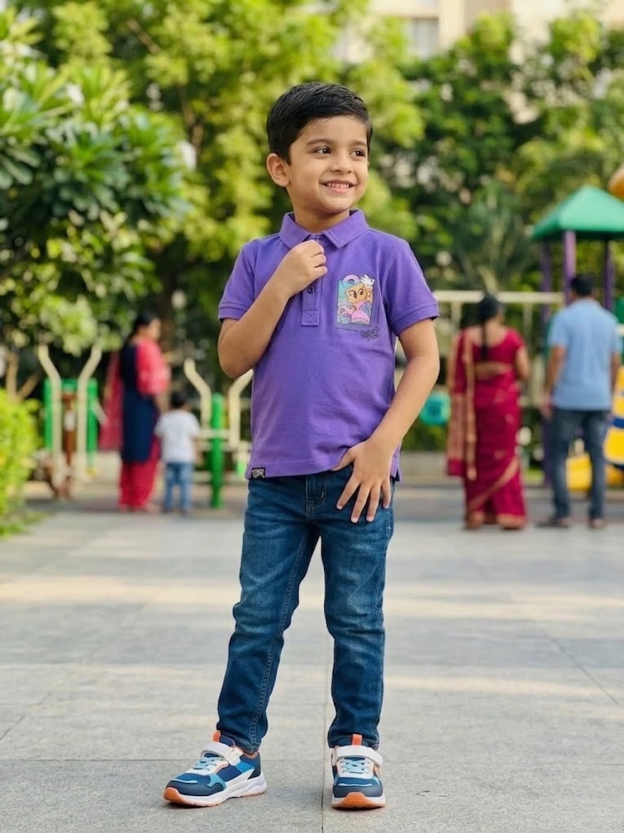 Boys Vibrant Purple Graphic Polo T-Shirt