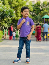Boys Vibrant Purple Graphic Polo T-Shirt