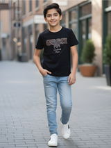 Kids' Designer-Inspired Bee Graphic T-Shirt - Black Short Sleeve Tee.