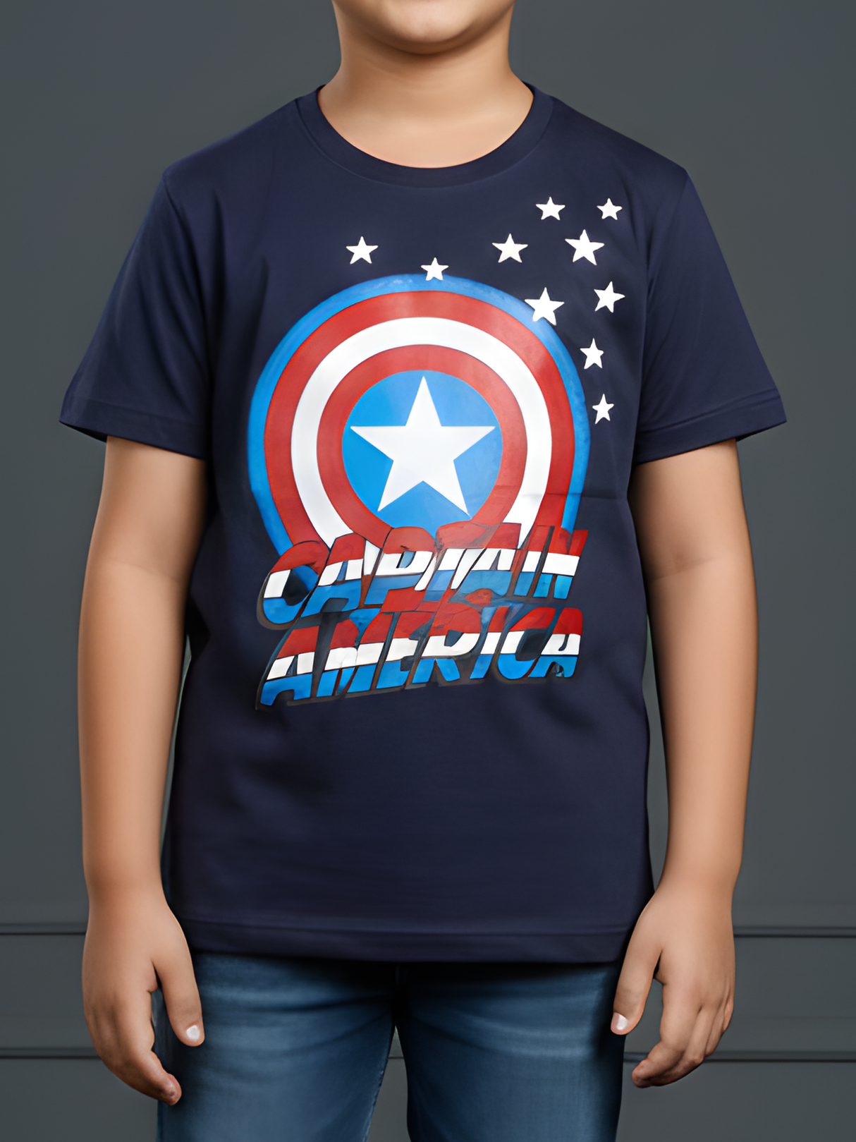 Boys' Navy Blue Captain America Shield Graphic T-Shirt