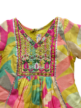 Girls Colorful Embroidered Kurti with Striped Palazzo - Yellow  Ethnic Set