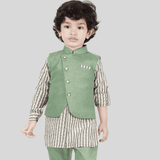 Boys Traditional Neuron Plain Chudidar Kurta with Koti - Green