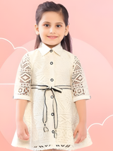 Girls' Cream Broderie Anglaise/Lace Shirt Dress with Black Belt