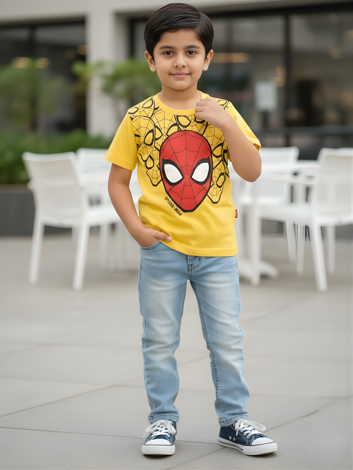 Boys' Yellow Marvel Spider-Man Mask Graphic T-Shirt.