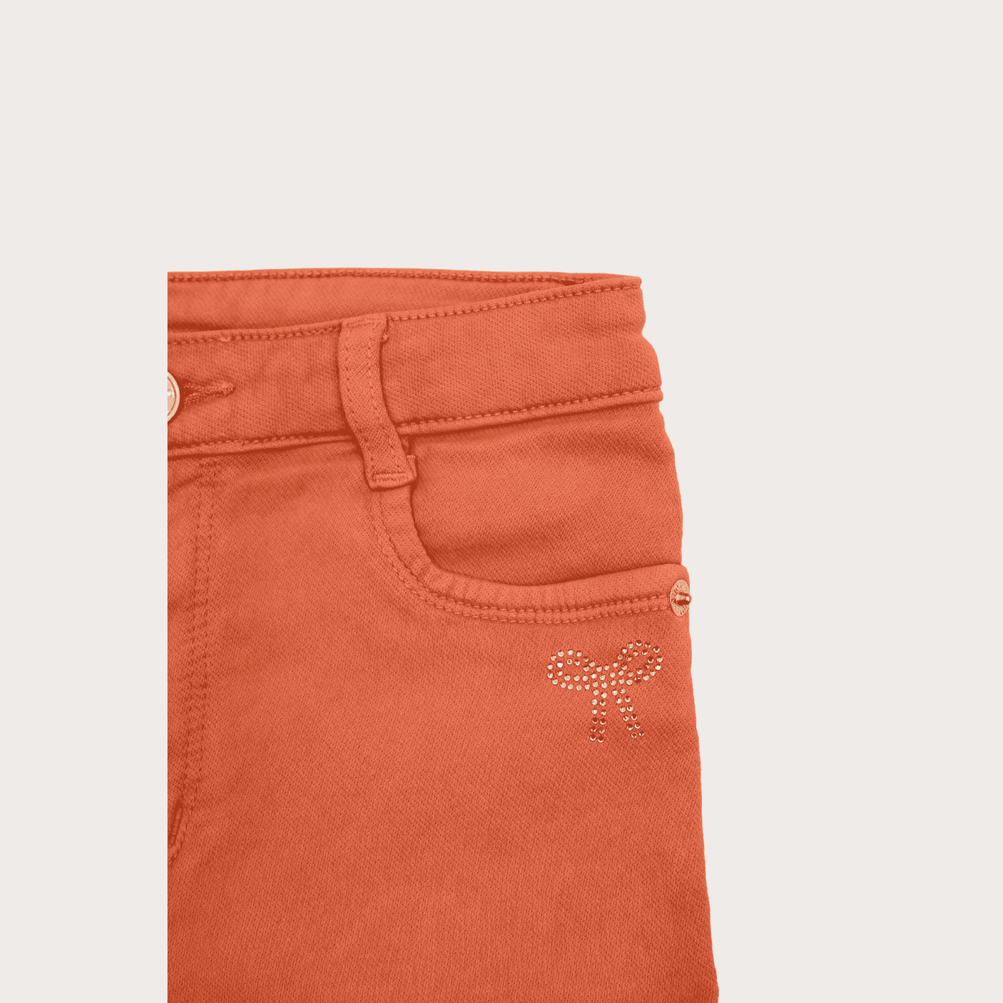 Girls Casual Plain Jeans Shorts Fixed Waist - Tomato