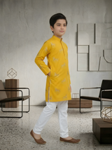 The Golden Steed Embroidered Kurta & Pajama Set (Haldi Yellow).