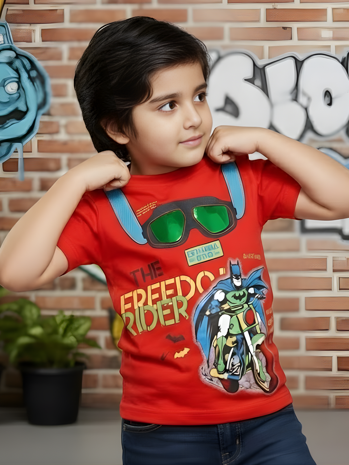 Boys "Freedom Rider" Graphic Tee – Crimson Red